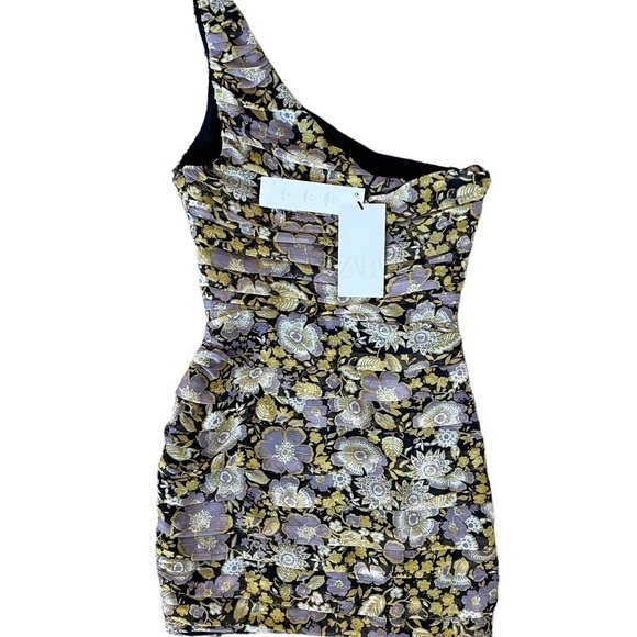 ZARA NWT One Shoulder Ruched Mini Dress Size XS in Floral Multi Print - Picture 5 of 14